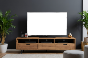 A modern tv stand with a black screen png
