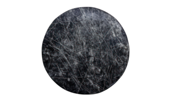 Scratched black circular texture isolated on transparent background. Grunge design element for print and digital art. png