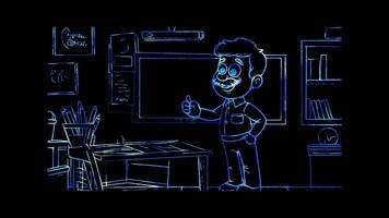 Neon frame effect, Teacher at Chalkboard Represents teaching or instruction on black background video