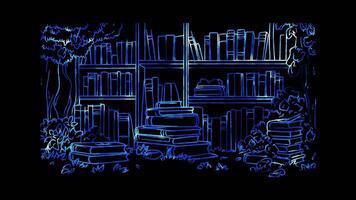 Neon frame effect, Stack of Books Symbolizes libraries or study resources on black background video