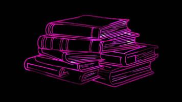 Neon frame effect, Stack of Books Symbolizes libraries or study resources on black background video