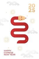 Chinese New Year 2025 modern art design set in red, gold and white colors for cover, card, poster, banner. Chinese zodiac Snake symbol. Hieroglyphics mean Happy New Year and symbol of of the Snake. vector