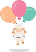 Cute sheep flying with balloons vector