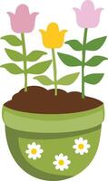 Spring flowers in green vase vector