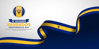Barbados Independence Day banner background with waving ribbon flag vector