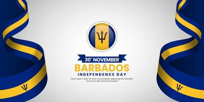 Barbados Independence Day banner background with waving ribbon flag vector