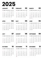 Calendar 2025 week start Sunday business corporate design template . Wall calendar 2025. vector