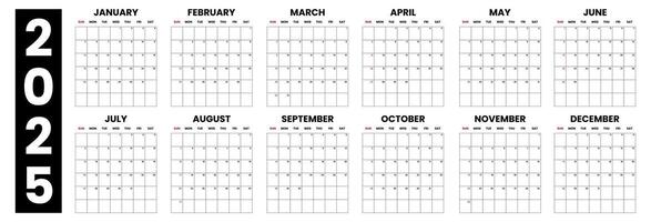 Calendar 2025 Set Simple Plan Layout. Planner diary in minimalist style. Corporate and business calendar. 2025 calendar in minimal style vector