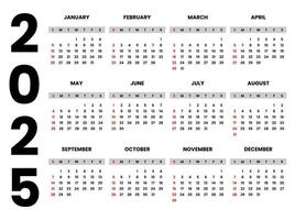 Calendar 2025 Set Simple Plan Layout. Planner diary in minimalist style. Corporate and business calendar. 2025 calendar in minimal style vector