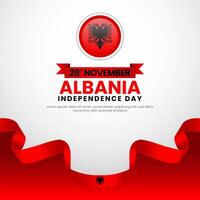 Albania Waving Ribbon Flag for Independence Day square banner background vector
