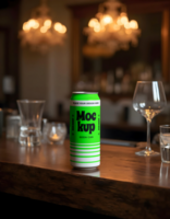 soda can mockup with cafe background psd