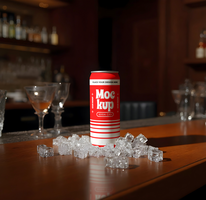 mockup soda can with ice cubes psd