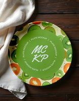 plate mockup with leaf and fabric background psd