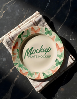 plate mockup with folding fabric background psd