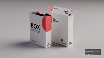 A box with a red and white design on it mockup psd