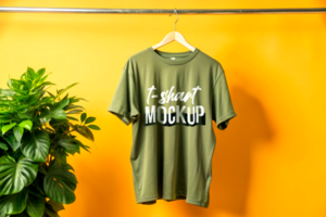 Green Tshirt with a mockup template design for apparel presentation and branding showcase psd