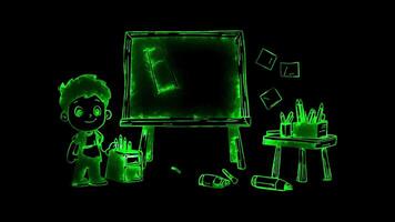 Neon frame effect, Blackboard Eraser Represents cleaning the slate for learning on black background video