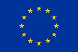 The flag features a circle of 12 golden stars on a blue background. Graphic element, flat design. vector