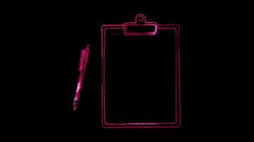 Neon frame effect, Clipboard Symbolizes assignments or progress tracking on black background video