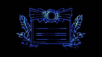 Neon frame effect, Certificate Represents awards or educational recognition on black background video