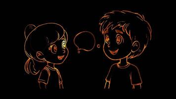 Neon frame effect, Speech Bubble Symbolizes communication or language learning on black background video