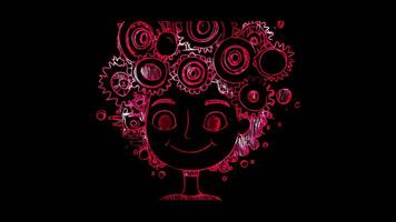 Neon frame effect, Head with Gears Represents critical thinking or innovation on black background video