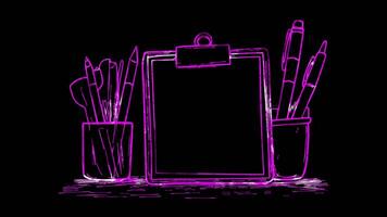 Neon frame effect, Clipboard Symbolizes assignments or progress tracking on black background video