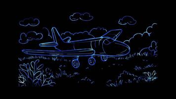 Neon frame effect, Plane Symbolizes creativity or simple fun learning on black background video