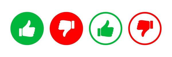 Set of thumbs up and down symbols in red and green colors vector