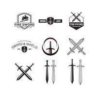 Set of medieval sword and shield logos and emblems vector