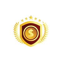 Golden dollar shield with stars and laurel wreath vector