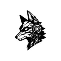 Cyberpunk Fox Head Design High-Contrast Robotic Animal Art in Monochrome vector