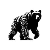 Futuristic Robotic Bear Standing Roaring Cyberpunk Animal for Sci-Fi Graphic Design vector