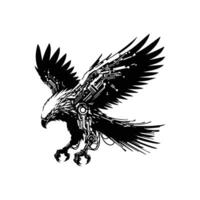 High-Tech Eagle Futuristic Bird with Cybernetic Wings in Dynamic Flight vector