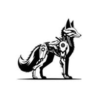Detailed Robotic Fox with Cybernetic Features in a Bold Monochrome Style vector