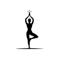 Elegant silhouette of a person practicing the tree pose, a fundamental yoga posture that emphasizes balance, stability, and mindfulness, suitable for meditation and wellness-focused and concepts vector