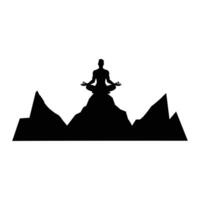 Silhouette of Man Meditating on Mountain Peak in Tranquil Yoga Pose vector
