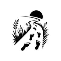 Footprints on Nature Path Silhouette with Sun and Grass Design vector