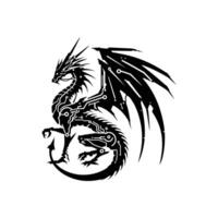 Cyberpunk Dragon Silhouette with Circuitry Design, Futuristic Fantasy Beast vector