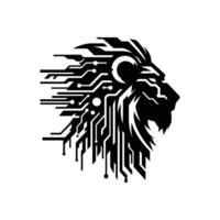 Sci-Fi Inspired Cyber Lion Logo with Futuristic Circuitry for Gaming, Tech, and Sci-Fi Audiences vector