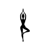 Silhouette of a person performing the tree pose yoga position, symbolizing balance, mindfulness, and meditation. Ideal for health, fitness, and wellness concepts focused on inner peace and strength vector