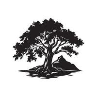 An oak tree with a mountain in the background vector