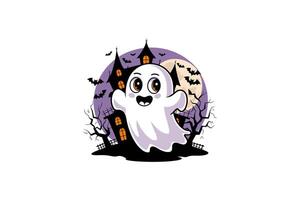 Spooky Boo Ghost Haunting a Haunted House with Creepy Trees vector