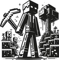 A Minecraft coloring line art with fox sneaking, bamboo forest, during sunset, building a huge skyscraper vector