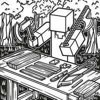 A Minecraft coloring line art with fox sneaking, bamboo forest, during sunset, building a huge skyscraper vector