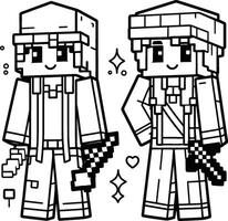 A Minecraft coloring line art with fox sneaking, bamboo forest, during sunset, building a huge skyscraper vector