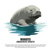 Manatee Awareness Month background. vector