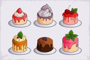 Hand drawn set of delicious cupcakes with cream and fruits on top isolated on white background vector