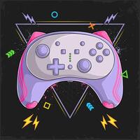 Hand drawn girly purple analog joystick game console, colorful game controller and game pad vector