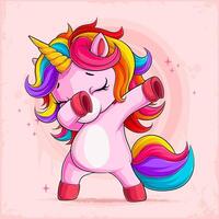 Hand drawn cute little girly Dabbing Unicorn, funny unicorn doing dabbing dance, Dabbing gesture vector